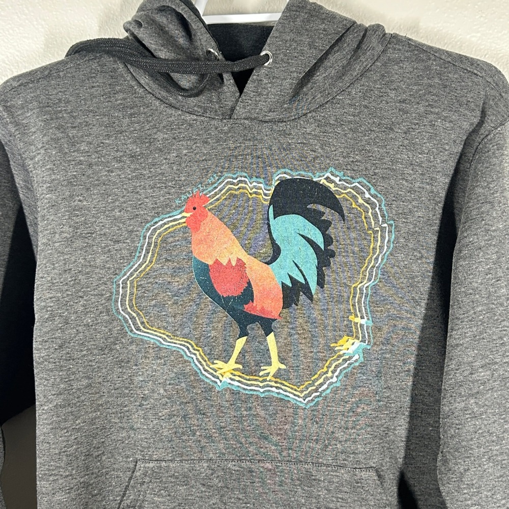 Lone Rock Clothing Mens Kauai HI Rooster Graphic Hoodie Gray Sweatshirt Medium